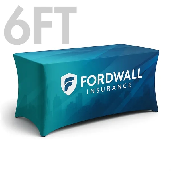 Full-color stretch table cover with reinforced foot pockets and double-hem finish.... from ASI 94105 Visual Textile Resource