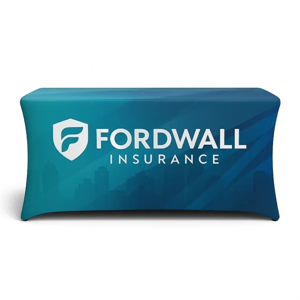 Full-color stretch table cover with reinforced foot pockets and double-hem finish.... from ASI 94105 Visual Textile Resource