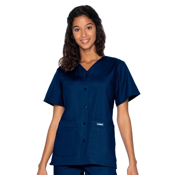 Landau Essentials Snap Front V-Neck Tunic... from ASI 86018 Scrub Authority / Uniform Stores