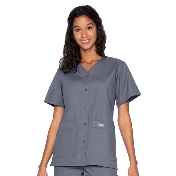 Landau Essentials Snap Front V-Neck Tunic... from ASI 86018 Scrub Authority / Uniform Stores