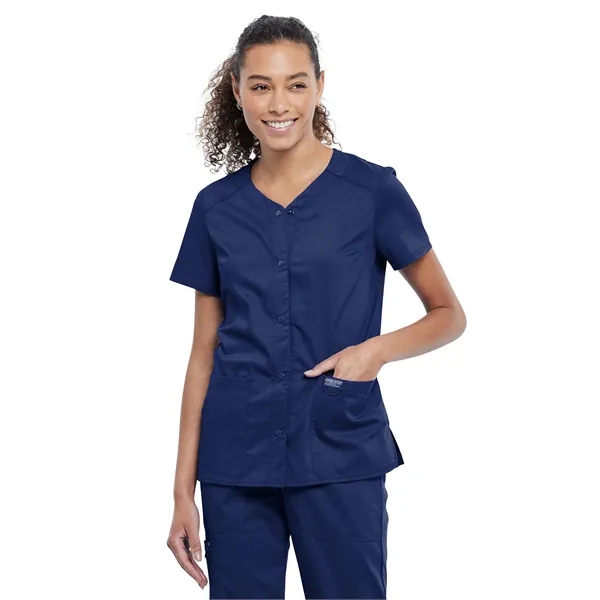 Cherokee Workwear Revolution Women's Snap Front V-Neck Top... from ASI 86018 Scrub Authority / Uniform Stores