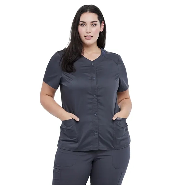 Cherokee Workwear Revolution Women's Snap Front V-Neck Top... from ASI 86018 Scrub Authority / Uniform Stores