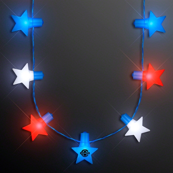 Blank or imprinted. Red, White & Blue Stars String Lights Necklace... from ASI 34194 ALightPromos / Alight Promotional Products