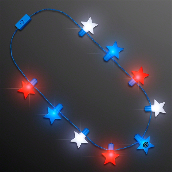 Blank or imprinted. Red, White & Blue Stars String Lights Necklace... from ASI 34194 ALightPromos / Alight Promotional Products