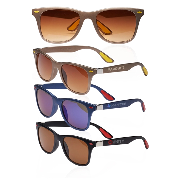 Adult-sized sunglasses with UV400 protection, metal accents, and matte finish on... from ASI 39552 BEL Promo