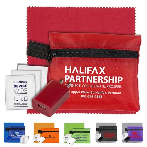 6" microfiber cleaning cloth and USB wall charger in 5" x... from ASI 62660 Innovation Line