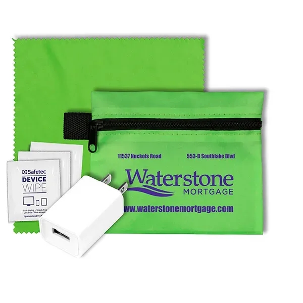 6" microfiber cleaning cloth and USB wall charger in 5" x... from ASI 62660 Innovation Line