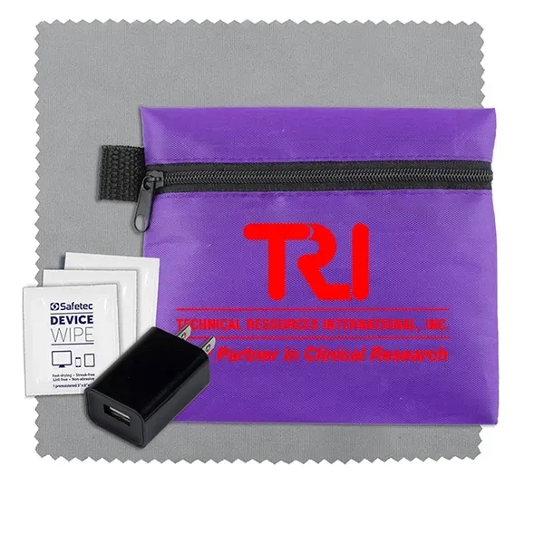 6" microfiber cleaning cloth and USB wall charger in 5" x... from ASI 62660 Innovation Line