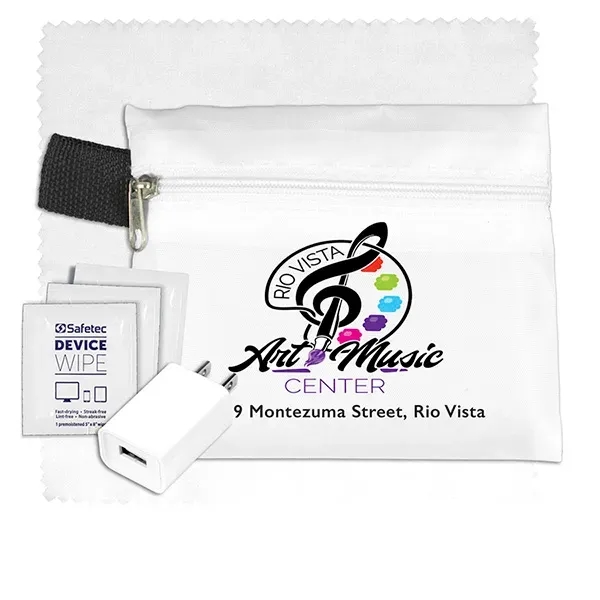 6" microfiber cleaning cloth and USB wall charger in 5" x... from ASI 62660 Innovation Line