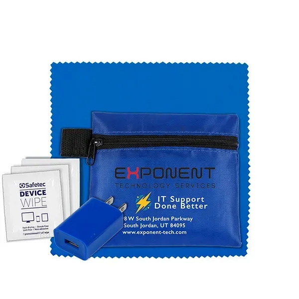 6" microfiber cleaning cloth and USB wall charger in 5" x... from ASI 62660 Innovation Line