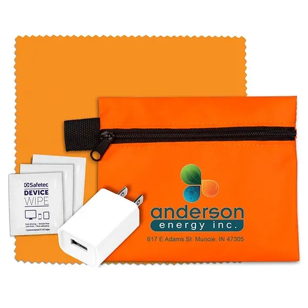 6" microfiber cleaning cloth and USB wall charger in 5" x... from ASI 62660 Innovation Line