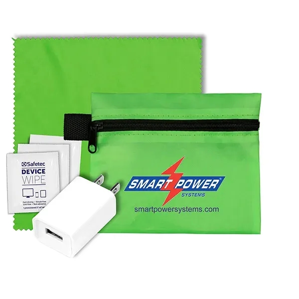 6" microfiber cleaning cloth and USB wall charger in 5" x... from ASI 62660 Innovation Line