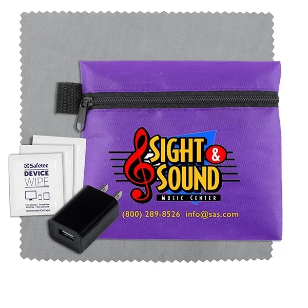 6" microfiber cleaning cloth and USB wall charger in 5" x... from ASI 62660 Innovation Line