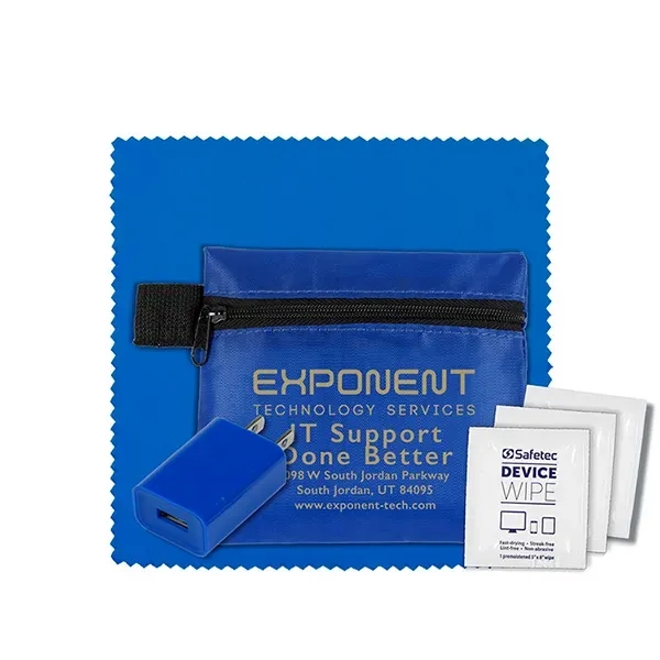 6" microfiber cleaning cloth and USB wall charger in 5" x... from ASI 62660 Innovation Line