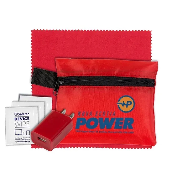 6" microfiber cleaning cloth and USB wall charger in 5" x... from ASI 62660 Innovation Line