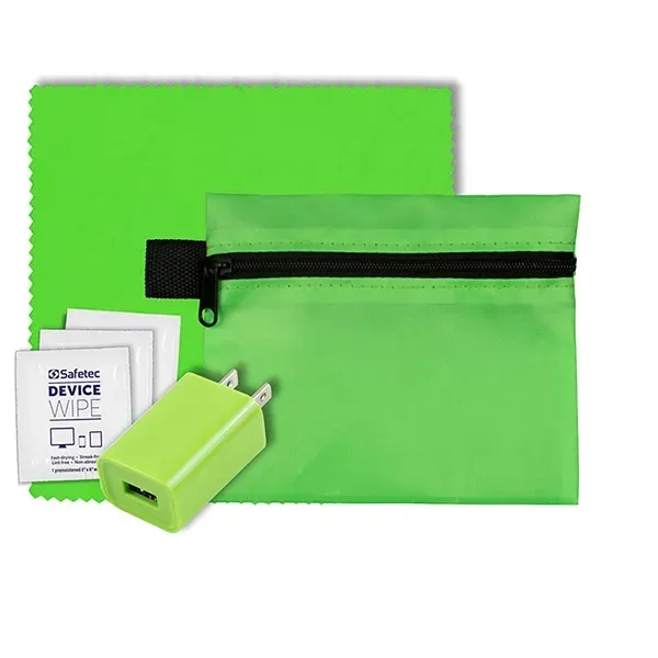 6" microfiber cleaning cloth and USB wall charger in 5" x... from ASI 62660 Innovation Line