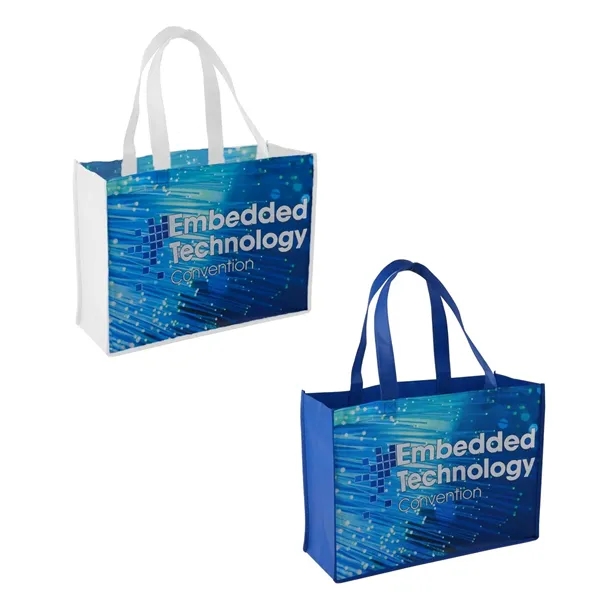 Non woven sublimated shopping tote bag plus full color sublimation imprint... from ASI 37218 Athena Promo (tm)