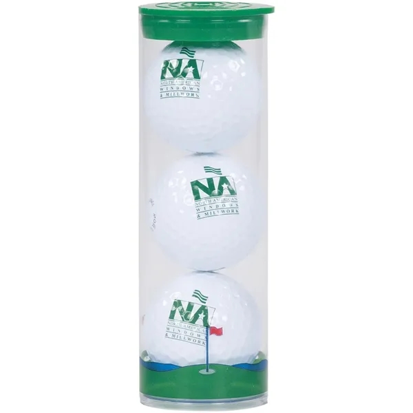 Golf ball kit with three golf balls and a tube.... from ASI 57653 Gold Bond