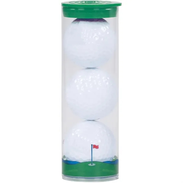 Golf ball kit with three golf balls and a tube.... from ASI 57653 Gold Bond