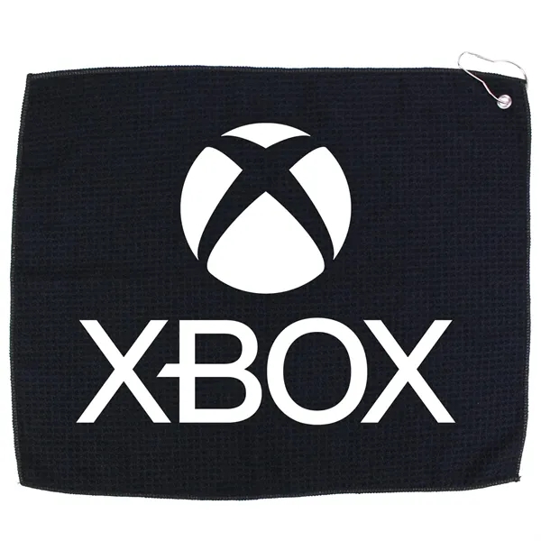 15" x 18" golf towel with a waffle texture, hook, and... from ASI 57653 Gold Bond