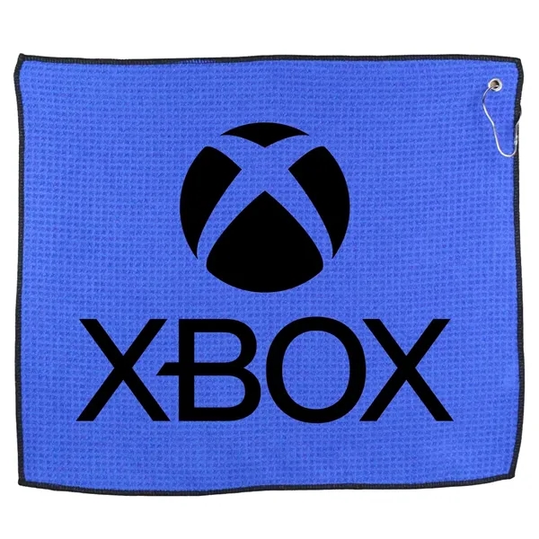 15" x 18" golf towel with a waffle texture, hook, and... from ASI 57653 Gold Bond