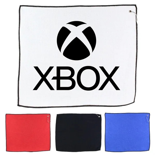 15" x 18" golf towel with a waffle texture, hook, and... from ASI 57653 Gold Bond