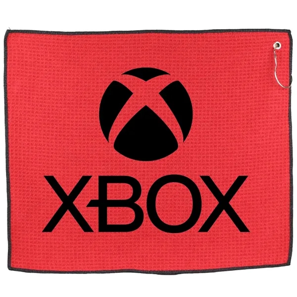 15" x 18" golf towel with a waffle texture, hook, and... from ASI 57653 Gold Bond