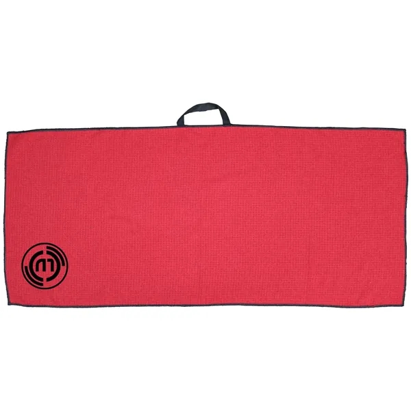 17" x 40" golf towel with a loop and waffle texture.... from ASI 57653 Gold Bond