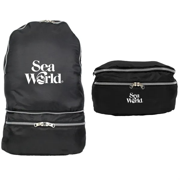 2-in-1 backpack with a waist pack, tear resistance, zippered main compartment,... from ASI 57653 Gold Bond