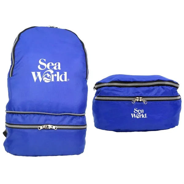 2-in-1 backpack with a waist pack, tear resistance, zippered main compartment,... from ASI 57653 Gold Bond