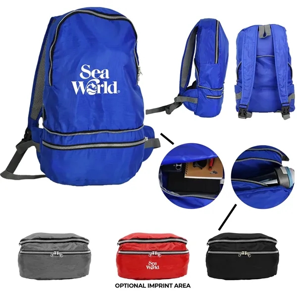 2-in-1 backpack with a waist pack, tear resistance, zippered main compartment,... from ASI 57653 Gold Bond