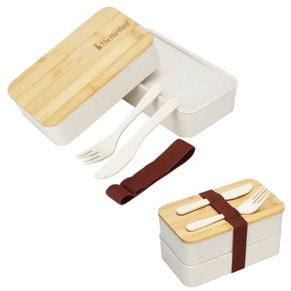 wheat straw bamboo top 2 compartment bento lunch box set with... from ASI 57655 STOPNGO Line