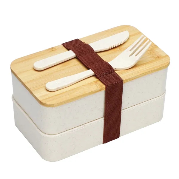 wheat straw bamboo top 2 compartment bento lunch box set with... from ASI 57655 STOPNGO Line