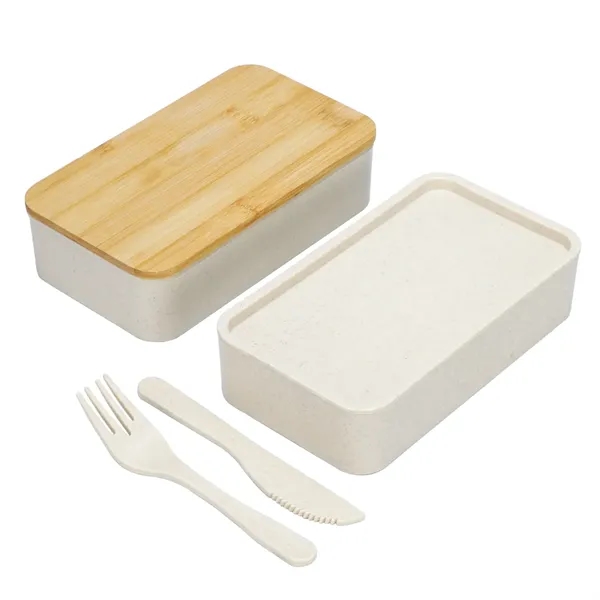 wheat straw bamboo top 2 compartment bento lunch box set with... from ASI 57655 STOPNGO Line