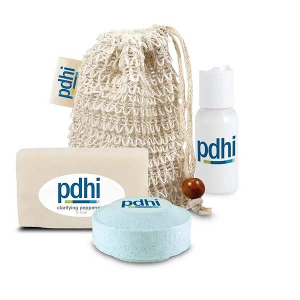 Self-care set includes a loofah bag, soap, lotion, and shower steamer... from ASI 73497 Natural Trends