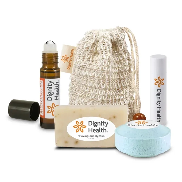 Self-care set includes a loofah bag, mini soap bar, roll-on essential... from ASI 73497 Natural Trends