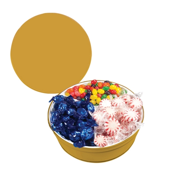Tin filled with multiple filler options of good gift snacks and... from ASI 61125 Hit Promotional Products