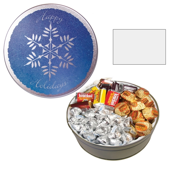 Tin filled with multiple filler options of good gift snacks and... from ASI 61125 Hit Promotional Products