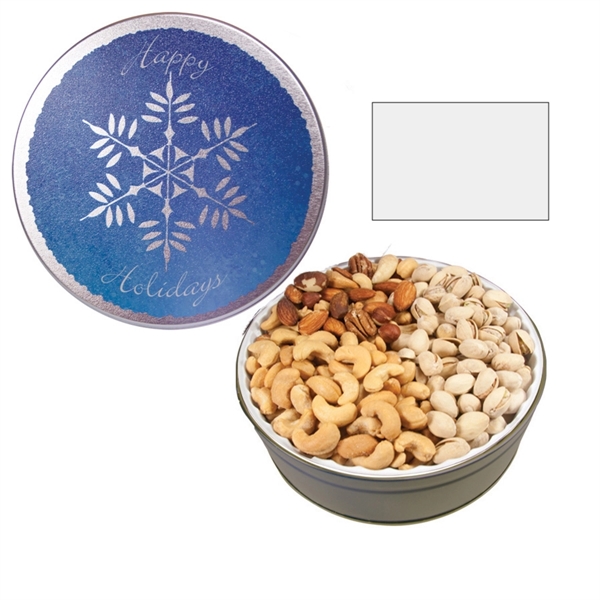 Tin filled with multiple filler options of good gift snacks and... from ASI 61125 Hit Promotional Products