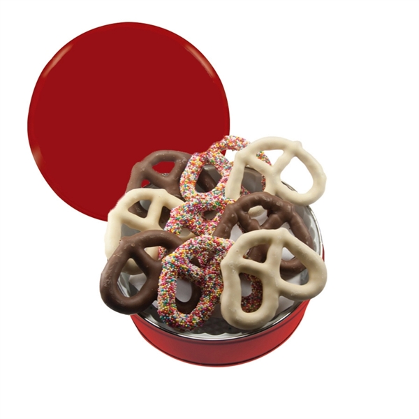 Tin filled with multiple filler options of good gift snacks and... from ASI 61125 Hit Promotional Products