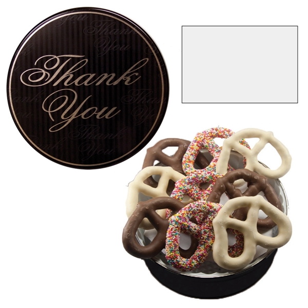 Tin filled with multiple filler options of good gift snacks and... from ASI 61125 Hit Promotional Products