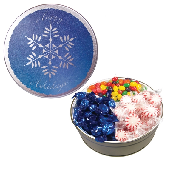 Tin filled with multiple filler options of good gift snacks and... from ASI 61125 Hit Promotional Products