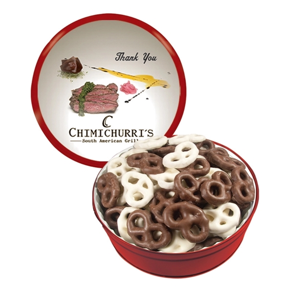 Tin filled with multiple filler options of good gift snacks and... from ASI 61125 Hit Promotional Products