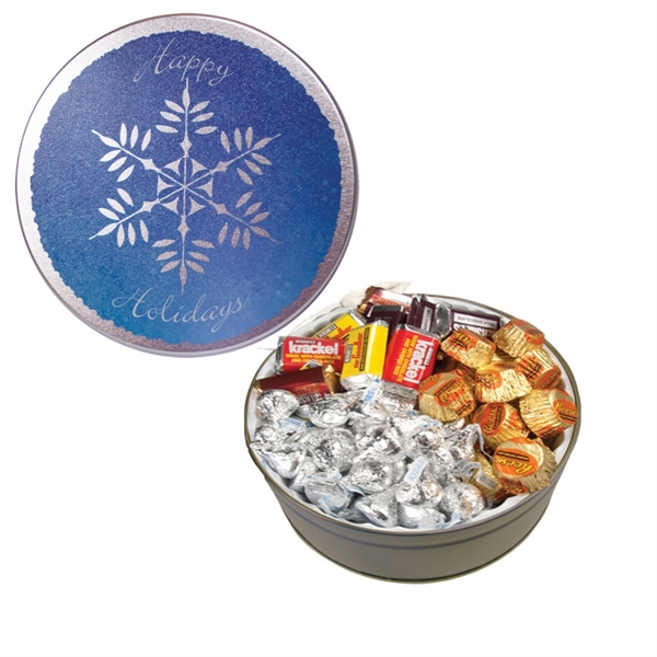 Tin filled with multiple filler options of good gift snacks and... from ASI 61125 Hit Promotional Products