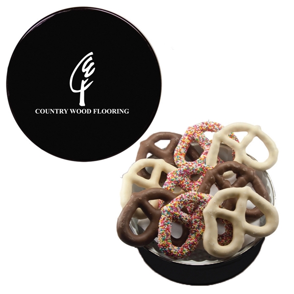 Tin filled with multiple filler options of good gift snacks and... from ASI 61125 Hit Promotional Products