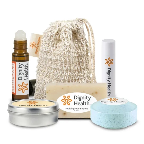 Self-care set includes a loofah bag, mini soap bar, roll-on essential... from ASI 73497 Natural Trends