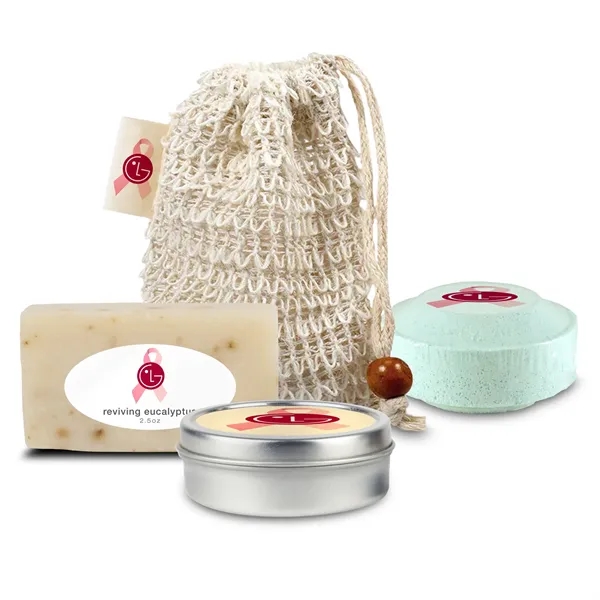 Self-care set includes a loofah bag, soap, shower steamer, and candle... from ASI 73497 Natural Trends