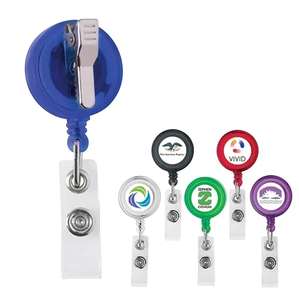 0.75" x 3.38" x 1.25" Delfino retractable round badge holder with... from ASI 67866 Logomark/Valumark
