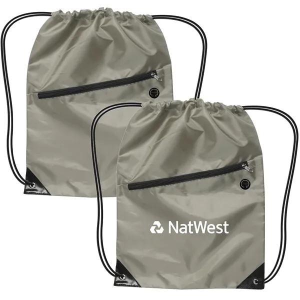 Drawstring backpack with an earphone hole and zipper plus 1C1L silkscreen... from ASI 37218 Athena Promo (tm)