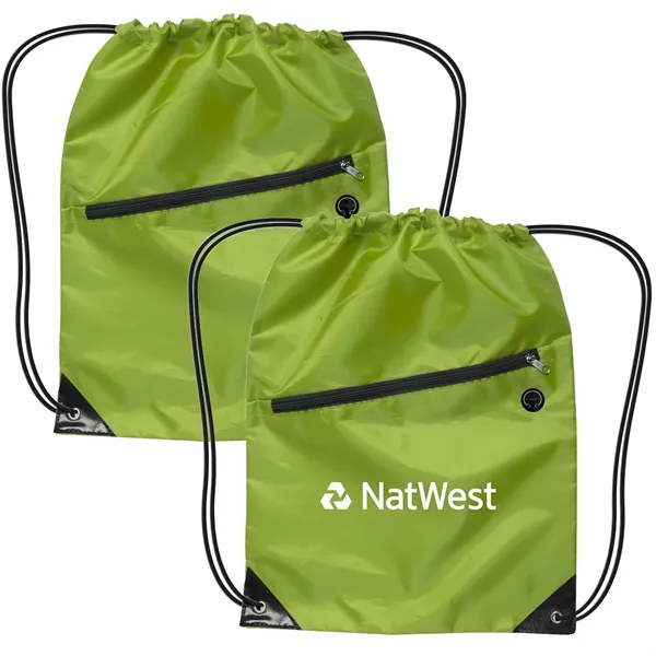Drawstring backpack with an earphone hole and zipper plus 1C1L silkscreen... from ASI 37218 Athena Promo (tm)